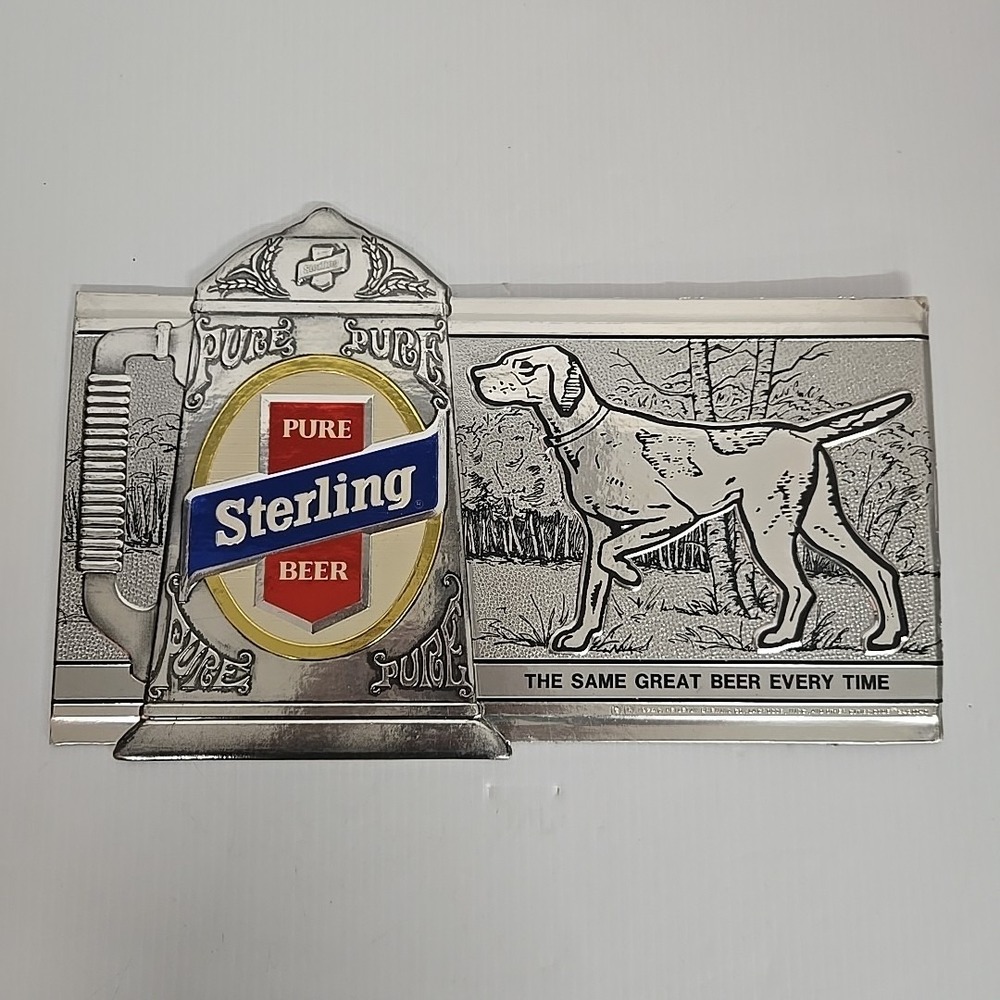 1974 STERLING‎ Pure Beer Pointer Dog Embosograph Metallic Sign Heileman Brewing